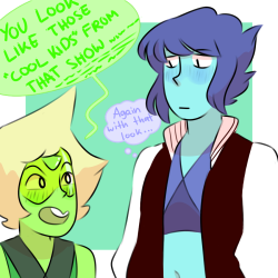 pota-totoo:  wherein lapis is semi-ok with the whole roomy thing and goes a long with it and /tries/ to be friendly and not be lowkey gay
