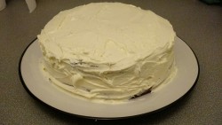 legoshoes:  My turn to bake tonight! I made a red velvet cake but without the red. So I guess it’s just a velvet cake…   That actually looks far more appealing without the red