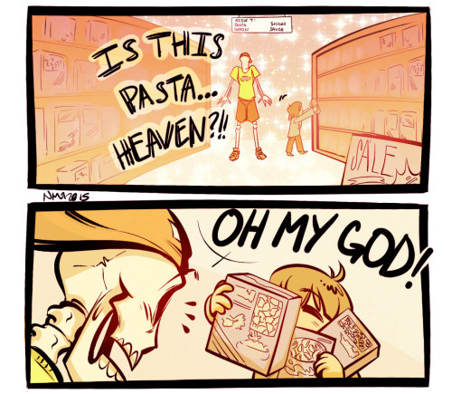 nostalgia-phantom:Skelebros, goatmom and child go grocery shopping and Papyrus discovers the joy of 