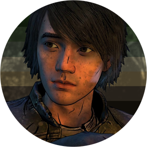 → zombzgender JAMES icons.[ID: 3 circular icons of James from Telltale’s Walking Dead gam