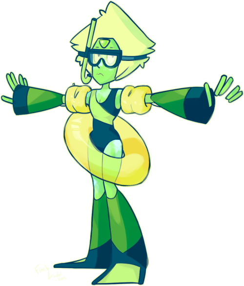 shining-latios:  It’s my headcanon that Peridot can’t swim but that got me to thinking how hilarious it would be if Peridot were like one of those people who comes to the beach COMICALLY overprepared with too many floaties, the whole goggle ensemble,