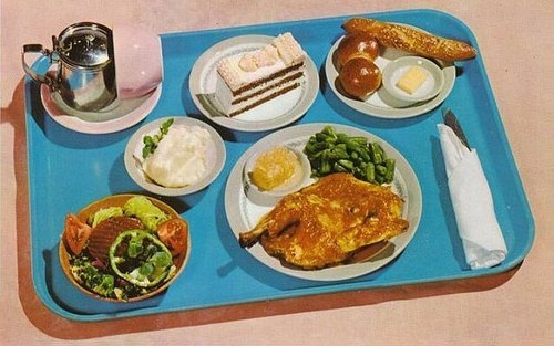 fuckyeahvintage-retro:  Cafeteria Food Postcard c.1957 