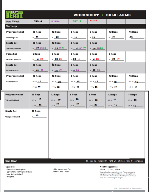 evolutionofmyjourney:  Today is day 41 of Body Beast  Workout Beast abs and Bulk Arms Took a long nap after work and then hit these workouts pretty hard. I was able to move up my weight on the force set in the bulk arms. Which felt really good to improve