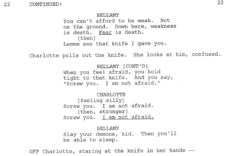 Who’s ready for this weeks Script to Screen? Here’s an excerpt from 103 “Earth