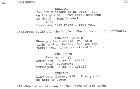 Who’s ready for this weeks Script to Screen? Here’s an excerpt from 103 “Earth Kills” by Elizabeth Craft and Sarah Fain.
