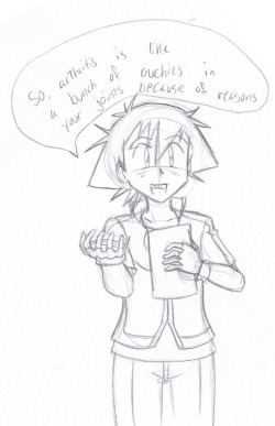 chatsy88:  A vent-doodle I made when I was preparing a presentation for my colleagues at work. I was nervous and then thought “How would Ash fare with explaining several kinds of arthritis to people?”.  I later decided I had no reason to be nervous.