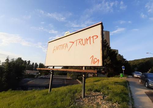 “Antifa (is greater than) Trump” Seen in Bratislava, Slovakia