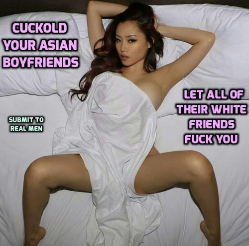 smallasiancuckold: cuckoldwifes:  nonogook: 给你的亚洲丈夫带绿帽，臣服于真正的男人，让所有的白人老外操你。 是的，我愿意！  Want to anonymo