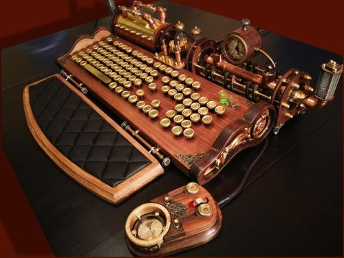 Fully Handcrafted Set of steampunk (neo-victorian, antique look) keyboard, mouse and USB lights Avai