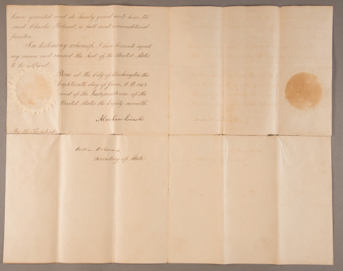 This Presidential Pardon signed by Abraham Lincoln was treated to stabilize it before digitization. 