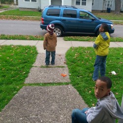 Watching football and playing with the boys