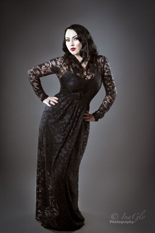 Black long sleeved lace gown, £165.00 on The Black WardrobeModel: Whiskey RavenPhotographer: Glo Mas