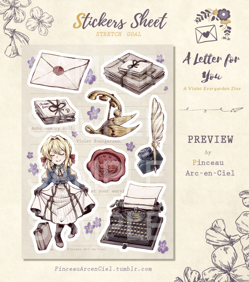 pinceauarcenciel: Stickers sheet (stretch goal) featuring Violet’s writing tools I did for the