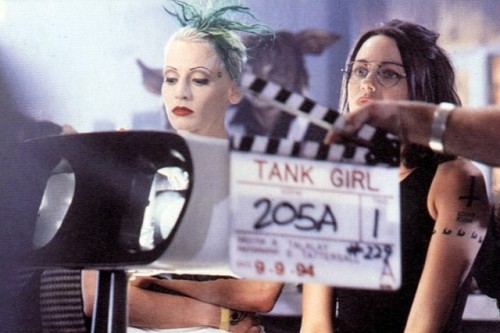 Lori Petty and Naomi Watts on the set of Tank Girl.