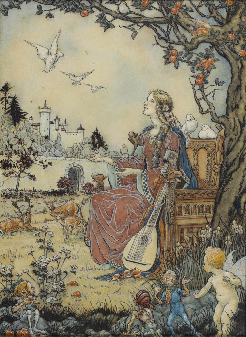 The Realm of Fairyland. H W Lomas (British, 20th century). Pen and ink with wash and bodycolour.&nbs