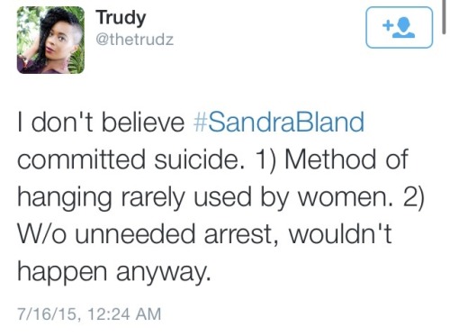 krxs10:  !!!!!!!! ATTENTION !!!!!!!!!Illinois Woman Who Drove To Texas For New Job Found Hanging/Dead In Jail Cell 3 Days LaterSandra Bland died in police custody this past Monday. Visiting Texas from Chicago to interview for a college job at her alma