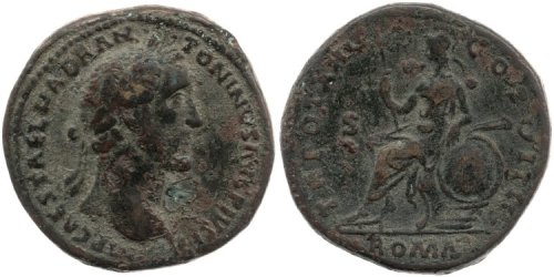 Coins with laureate, radiate, or diademed heads of emperors (obverse) and the goddess Roma (reverse)