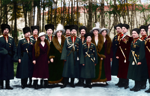 empress-alexandra:  Nicholas II with his children: Grand Duchesses Olga, Tatiana, Maria and Anastasi