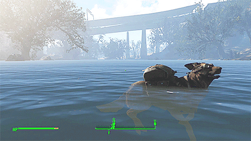 thatforestprince:taultvec:In case you needed it in your life, backwards swimming Dogmeat.