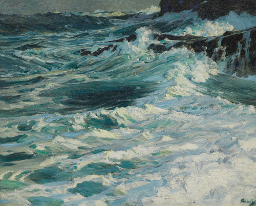 womblegrinch:Frederick Judd Waugh (1861-1940) - At the base of the cliffOil on canvas. Painted in 19