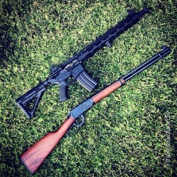 gunfanatics:  by @therealaidencole Old school vs new school. Model 1894 Winchester : AR-15 #GunFanatics 