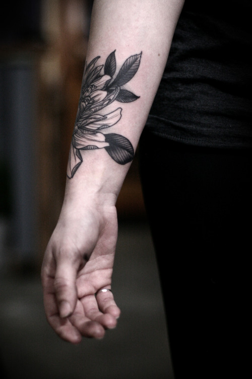 Wrapping blackwork dahlia by Sean Wright