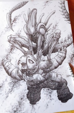 sagansense: limbasan-san:   In space no one can hear you scream… Alien pencil illustration.  For commissions and rates: claudiulimbasan@gmail.com  Brilliant.  