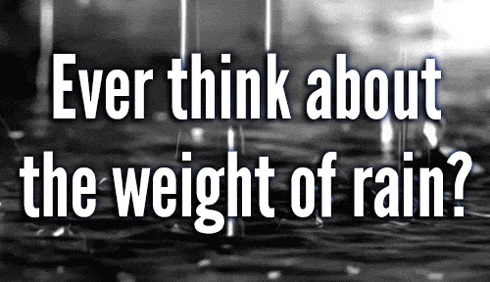 jtotheizzoe:  I got to thinking about the weight of rain, and I realized I had no idea how much rain really weighed, so I looked it up, and made a thing. 113.3 tons, fallin’ on your head. Want to see where I got my numbers? Click here.