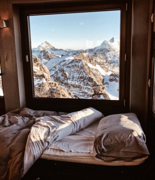 upknorth: Bedroom views at 10,000ft. Surrounded by miles of mountain peaks. Mt. Titlis, Sw