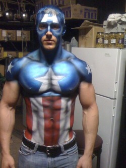 Superheromen:  Painted Body Captain America. Like. Re-Blog Follow At: Http://Superheromen.tumblr.com