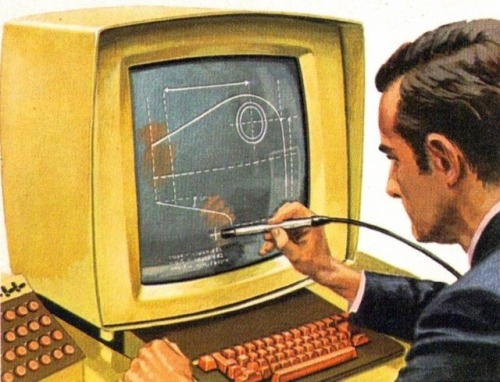 Retrofuturistic stylus and computer. 1970s.