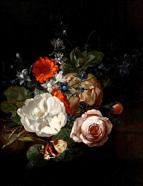 Rachel Ruysch, Still Life of Flowers on a Table Ledge, 1700