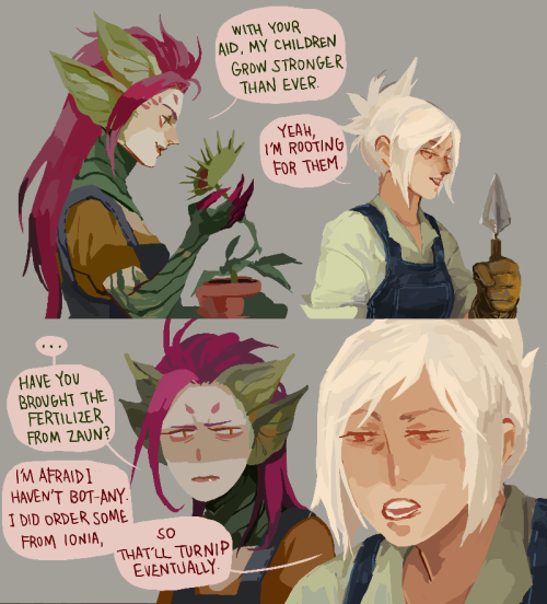 suqling:  Many tears were leeked during the collaboration between sesamedi and I.. she worked on gardener!Riven and I did ugly-overalls!Zyra. Lettuce bring you some painjoy this evening. (stitched version) (Flower Power Riven)