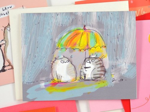 Rainy Day Friend Cat Card //jamieshelman