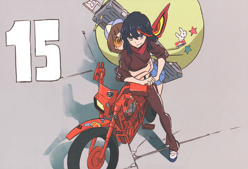 artbooksnat:  Kill la Kill (キルラキル) The colorful costume design model sheets from the school trip arc of Kill la Kill, illustrated by Sushio (すしお) for Sushio Club Love Love KLKL (Mandarake), featuring a little tribute to the movie Akira