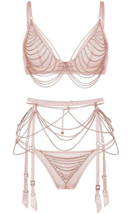 martysimone: Agent Provocateur | Jasmira • in pink satin + sheer tulle + rose gold detachable chains