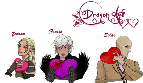 Happy Valentine’s Day  for Dragon Age ^^Zevran/Fenris/Solas 