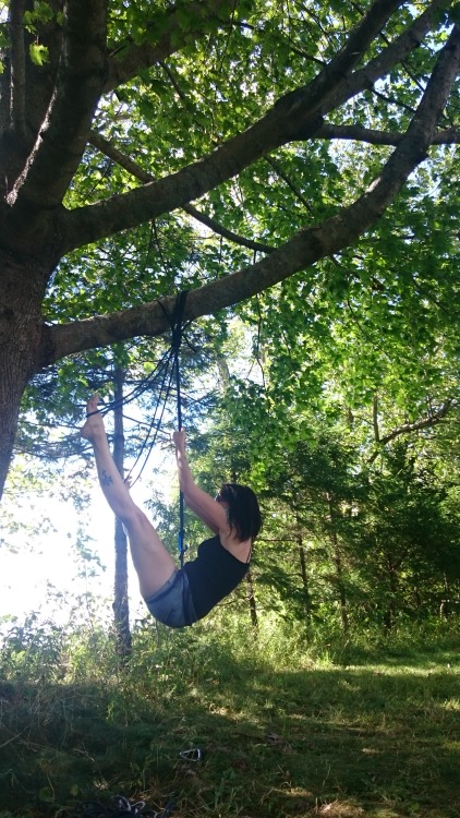 tieduptee:  Had to add more of my self suspension! I cannot wait to do more with prettier ties and less clothing 😍🌲☀➰➰➰➰ 
