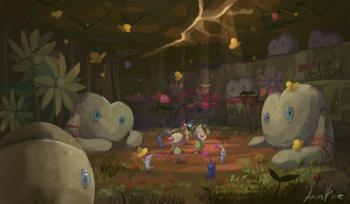 aniuskie:Commission of the Mamuta floor in the Frontier Cavern level of Pikmin 2 :^)