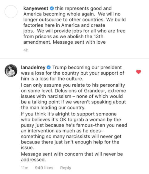 XXX lanasdaily:  Lana Del Rey comments on Kanye photo