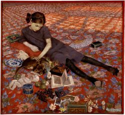 ribotrecords:  Felice Casorati, Bambina che gioca sul tappeto rosso (1912)