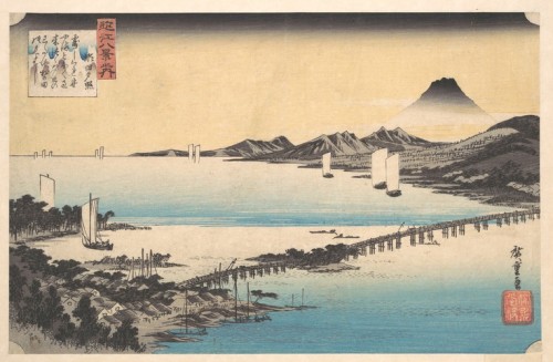 met-asian:近江八景之内瀬田夕照|Seta no Sekisho.Sunset, Seta.Lake Biwa by Utagawa Hiroshige, Metropolitan Museu