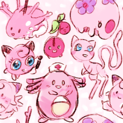 handsomedorothy:  tannanana:  Also about a couple weeks back I was experimenting with making seamless patterns. They’re actually a lot of fun ahhhh pink pokeymans  so kawaii 