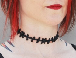 cutegothic:  Creepy Cute Gothic   Stitch necklace Gift -  stitches choker and Bracelets - 3PC Set 