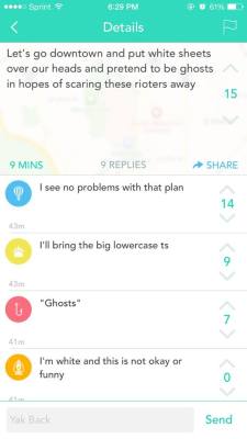 afatblackfairy:  These are all the yik yak’s at John Hopkin’s University. That school is full of prestigious assholes who are predominantly white or asian. Yaw wanna spout some shit online, but you wouldn’t dare say it to a black persons face or