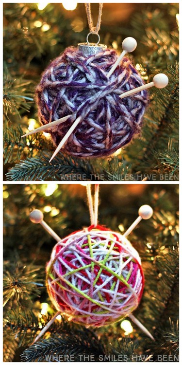 DIY Yarn Ball Ornaments 2 Ways from Where the Smile have been.Make these DIY Yarn Ball Ornaments fro