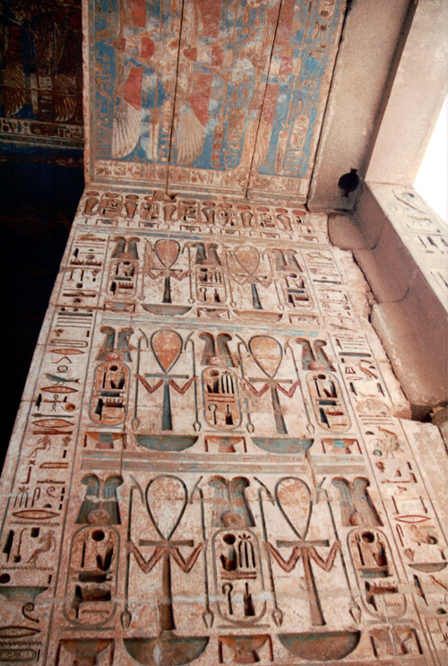 the-do-that-girl:Pillars and detail of Heiroglyphics at Medinet Habu. Photos by me June ‘96