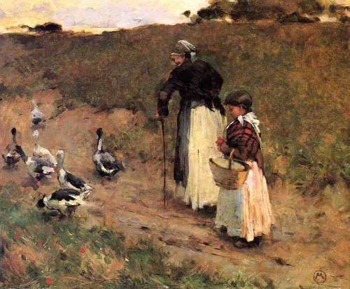 willard-metcalf: Old Woman with Child and Goose, 1885, Willard Metcalf