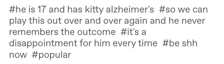 skyline-sunset-in-my-veins:spocks-cock:fucktheflagandfuckyou:autumngracy:punkfaery:my cat hates taking his pills. the only way we can get him to eat them is to turn it into an elaborate pantomime - we take the packet out of the cupboard slowly and hold