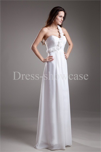 White Handmade Flower(s) A-Line Summer One-shoulder Wedding Dresses - http://www.Dress-ShowCase.com/p22600.html